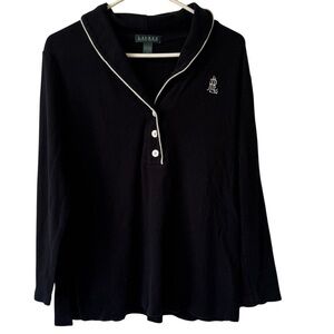 LAUREN Ralph Lauren Vintage Pajama Shirt/ Robe in Black with White Trim